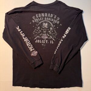 Vtg Harley Davidson Motorcycle Illinois Spider Skulls Long Sleeve Hit T-shirt L